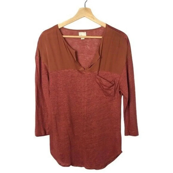 Anthropologie Postmark Rust Orange Linen & Silk Yoke Long Sleeve XS - Picture 1 of 6